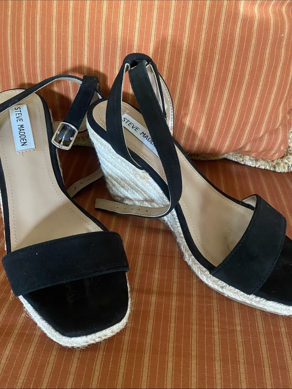 Steve Madden Black Suede Espadrille Wedge Sandals